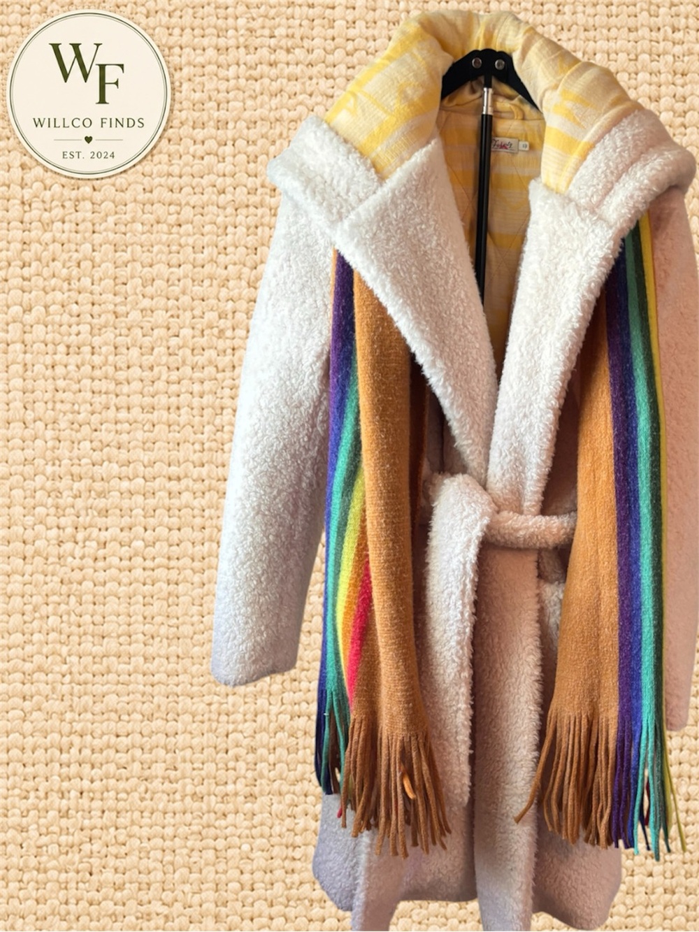 Faherty Wonderland High Pile Fleece Women’s Coat Ivory Yellow Belted Small